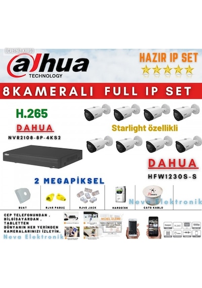 Dahua 8 Kameralı H265 2 MP 1080P Full HD IP Set