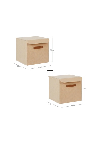2'li Jüt Keten Kumaş Kutu Set 30 X 30 X 30 Cm Çok Renkli