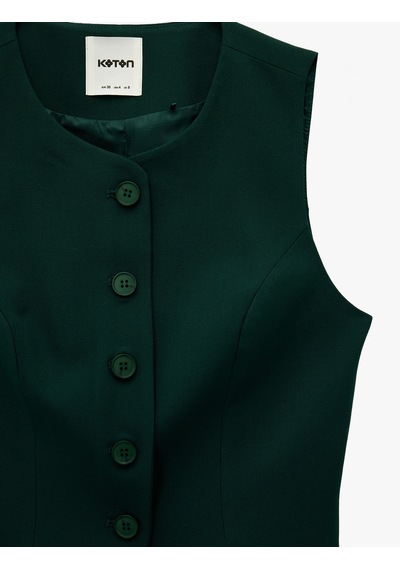 Koton Bisiklet Yaka Düğmeli Blazer Yelek Yeşil 6wak20040pw Yeşil