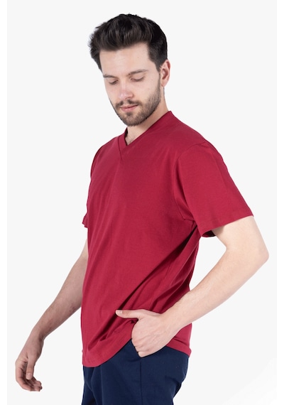 Yıldırımlar T-shirt V Yaka %100 Pamuk Bordo