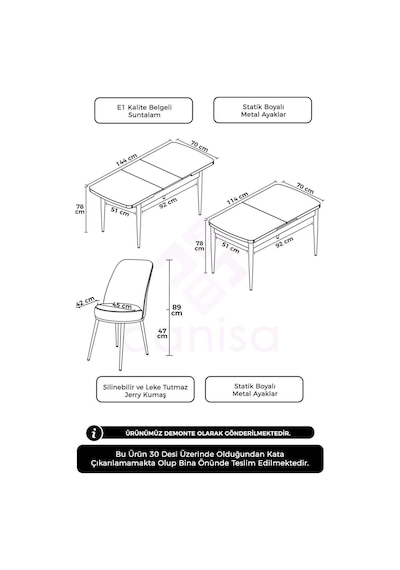 Canisa Concept Kor Serisi 70x114 Açılabilir Mutfak Masası Takımı Beyaz Masa 6 Gül Kurusu Sandalye Masa Beyaz Sandalyeler Gülkurusu