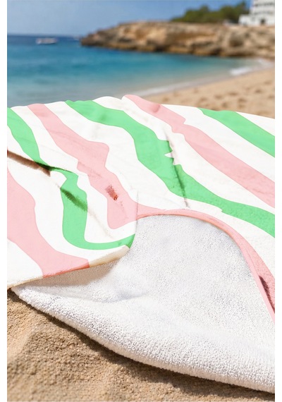 Çizgili Modern Mikroplaj Havlusu - Pastel Yeşil Pembe Minimalist Hızlı Kuruyan Mikrofiber Havlu Gölgeli Akasya