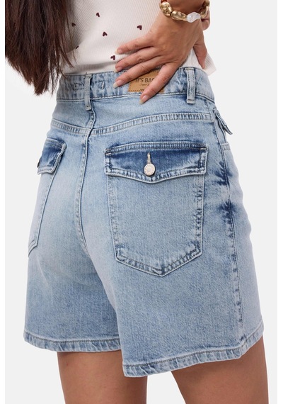 it's basic Kadın Ice 4s6-3 Relax Fit Midi Boy Esnek Kumaş Denim Şort Ice Rengi
