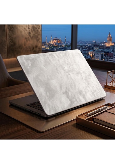 Kendinden Yapışkanlı Alcantara Laptop Kaplama 48x30 Cm Süet Doku Arka Kapak Çizilme Önleyici Koruyucu Skin Beyaz
