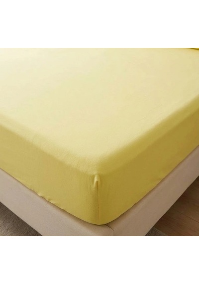 Biçomi Kayma Yapmayan %100 Doğal Pamuk Penye Battal Boy Lastikli Çarşaf 200x200 Cm - Güneş Sarısı Sarı