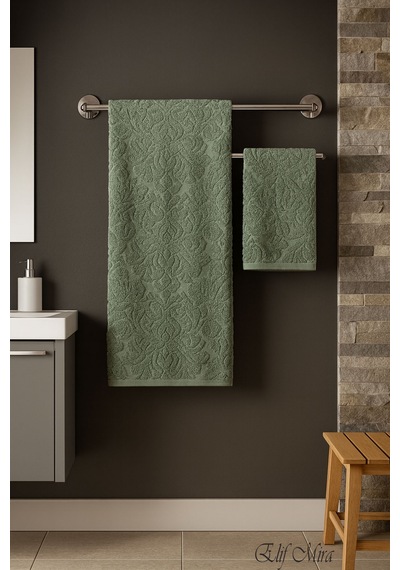 Banyo & Yüz Havlusu Seti %100 Pamuk 90x150 + 50x90 Cm Amorivy Yeşil