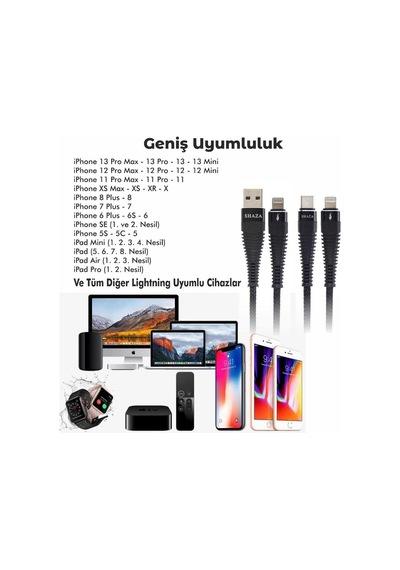Apple İphone Lightning 5a 100 W Örgülü Hızlı Şarj Ve Data Kablosu 1 Metre