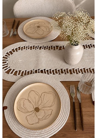 Bahar Lüks Oval 7 Parça Yemek Takımı Krem