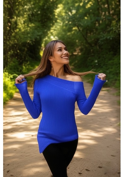 Flex Fashıon Yeni Sezon Omuz Detaylı Asimetrik Trend Triko Badi Mavi Koyu Mavi - 655777846 Koyu Mavi - 655777846 Koyu Mavi