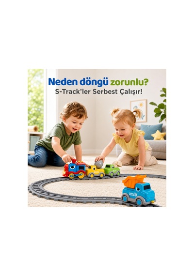Buhar Çıkaran Işıklı Ve Sesli Şantiye Tren Seti - 29 Parça Manyetik Bağlantılı Eğitici Oyuncak İş Makineleri