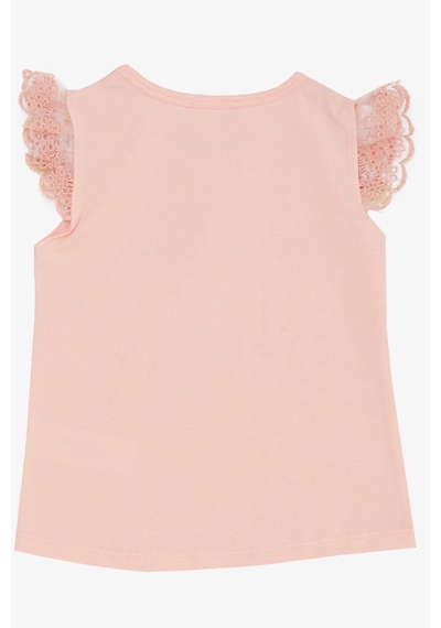 Breeze Kız Çocuk Tişört Kolları Güpür Nakışlı Kelebek Baskılı 1.5-5 Yaş, Pembe-pembe Pembe