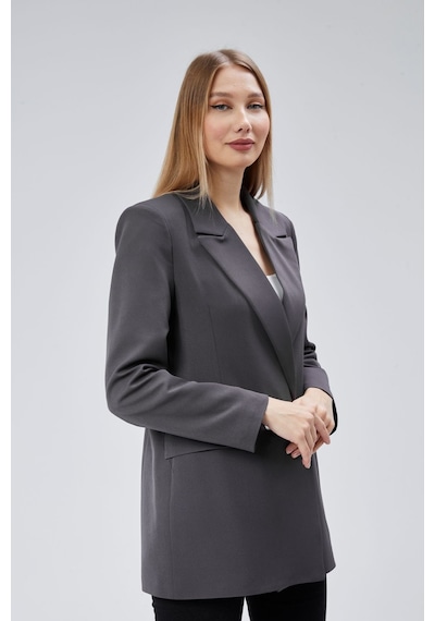 Antrasit Oversize Dokuma Blazer Ceket Antrasit