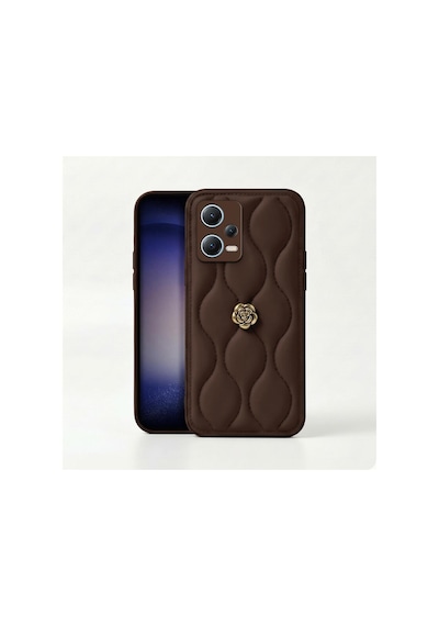 Xiaomi Redmi Note 12 Pro 5g  Kılıf Çiçekli Dalgalı Deri Kılıf Kahverengi