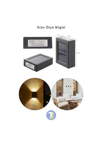 Technojet Çift Taraflı Modern Solar Güneş Enerji Bahçe Aydınlatma Aplik Sarı Işık Led Lamba 2 Adet