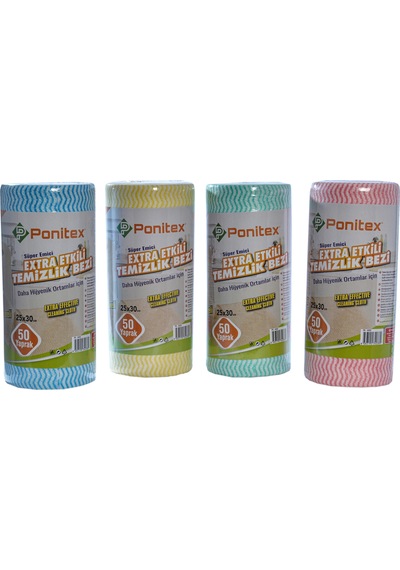 Ponitex Süper Emici Perforeli Pratik Hassas Temizlik Bezi 4 Adet 50 Yaprak 25 x 30 CM