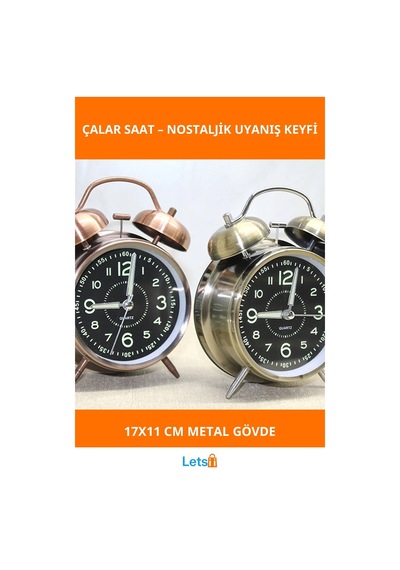 Antik Metal Klasik Çalar Saat 17x11 Cm Dayanıklı Çok Renkli