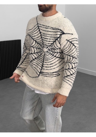 Cocopelli Örümcek Ağı Detaylı Erkek Peluş Sweatshirt Coc1005 Çok Renkli