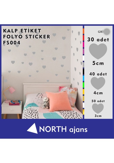 Kalp Folyo Duvar Sticklerı Gri