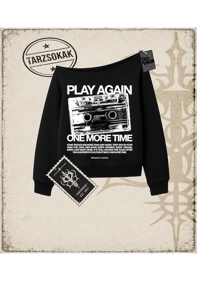 Tarzsokak Gotik & Grunge Streetwear Play Agaın Kayık Yaka Sweatshirt Siyah