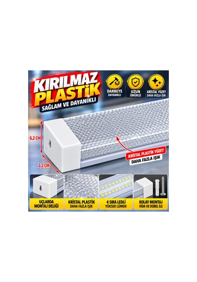 2 Li Paket 100 Watt 4 Sira Led Kristal Plastik Armatür, 120 Cm, Ofis Ve Fabrikada Beyaz - 939568177 Beyaz