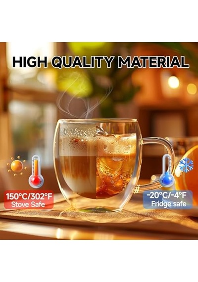 Katmanlı Cam Kupa 250 Ml Lüx Çift Cidarlı Kupa - Termos - Iki Duvarlı Yapısı İle Uzun Süre -soğuk Tutma Özelli Diğer