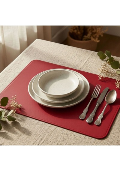 2 Adet Deri Mürdüm Çift Taraflı Kenar Dikişli Amerikan Servis 33x44 Cm-kolay Silinebilir Supla Kırmızı