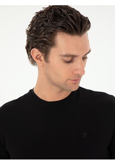 Siyah Slim Fit Bisiklet Yaka Merserize Basic T-shirt