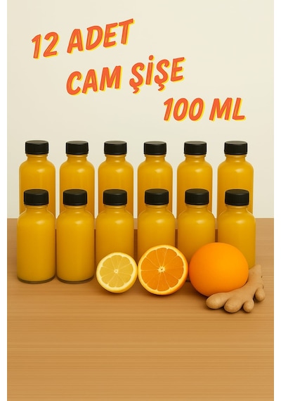Rotanev 12 Adet Cam Shot Şişesi Sızdırmaz Siyah Plastik Kapaklı Kolonya Koku Süs Çok Amaçlı Şişe 100 ML