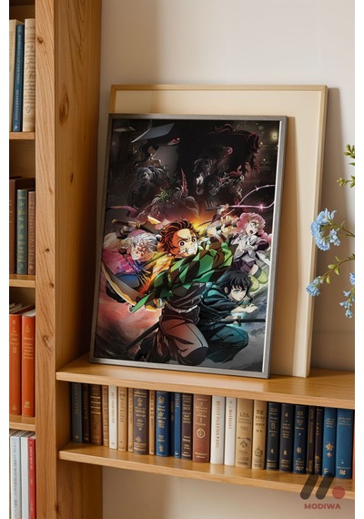 Demon Slayer Karakter Grubu Poster, Siyah Çerçeveli Duvar Tablosu - Anime Severlere Özel Hediye