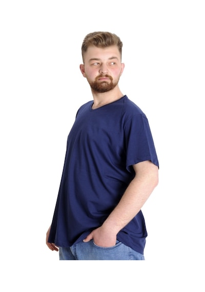 Mode Xl Büyük Beden T-Shirt V Yaka Likralı 20150 Indigo 001