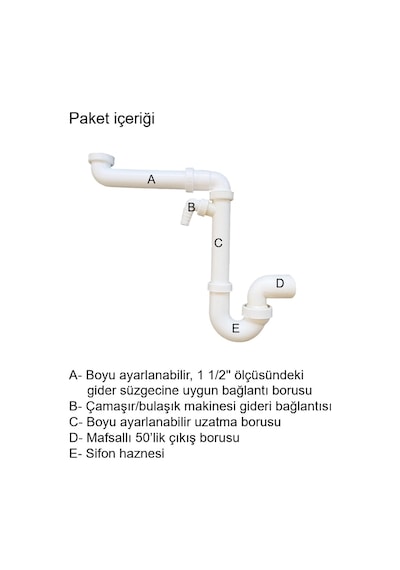 Dallmer Yer Kazandıran Lavabo Sifonu Evye Sifonu 1 1/2'' Bağlantı Ağızlı 50'Lik Koku Önleyici Gider