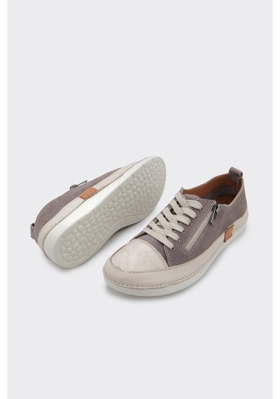 Derinet Günlük Hakiki Deri Kadın Sneaker Gri Süet Gri Süet