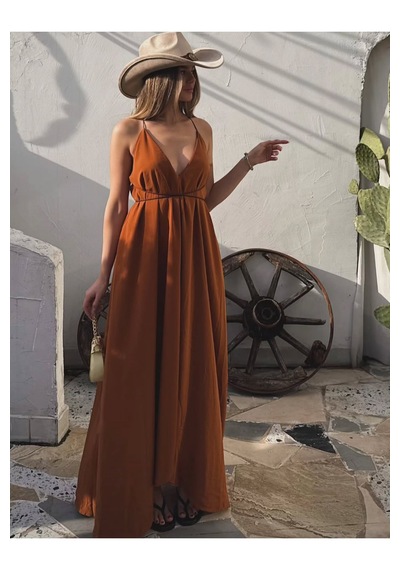Fashion Cocktail Terracotta Western Çapraz Deri Askılı Vücuda Dolamalı Uçuşan Yazlık Tatil Sahil Maxi Uzun Elbise Taba Tarçın Fashion Cocktail Terracotta Western Çapraz Deri Askılı Vücuda Dolamalı Uçuşan Yazlık Tatil Sahil Maxi Uzun Elbise Taba Tarçın
