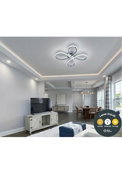 Daisy 4 Lü Krom Plafonyer Avize 3 Renkli Salon, Çocuk Odası, Mutfak Ve Antre İçin Şık Aydınlatma