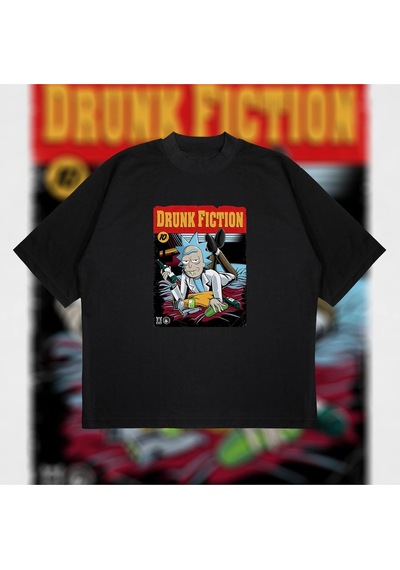 Startmore Drunk Fiction Oversize Unisex Pamuklu Nefes Alan Kalın Kumaşlı Siyah