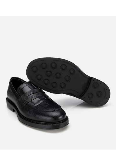 Hotiç Erkek Deri Siyah Kroko Detaylı Klasik Loafer 02ayh315320a100 02ayh315320a100 Siyah
