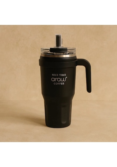 Arow Paslanmaz Çelik Tutmalı Termos Siyah 1 Litre Siyah