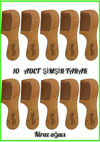 10 Adet Salı Ahşap Tarak Kiraz Ağacı+elektriklenme Yapmaz+ıslak Kuru Kullanıma Uygun 001