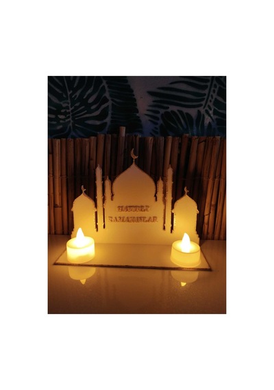 Hayırlı Ramazanlar Dekoratif Mumluk Siyah & Beyaz Ramazan Sofrası Ve Ev Dekoru Beyaz