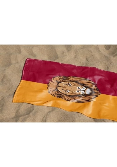 Sarı Kırmızı Aslan Dijital Baskılı Plaj Havlusu Unisex Plaj Havlusu Deniz Havlusu Açık Bej