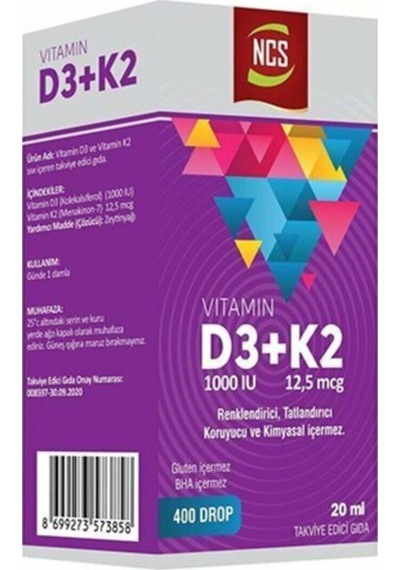 Vitamin D3 + K2 Damla 20 Ml