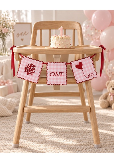 Tly Home & Baby One Nakışlı Kumaş 1 Yaş Doğum Günü Flaması Mama Sandalyesi Süsü