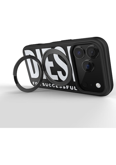 Diesel Apple iPhone 17 Pro Uyumlu Magsafe Destekli Yüzük Standlı Kılıf - Siyah/beyaz