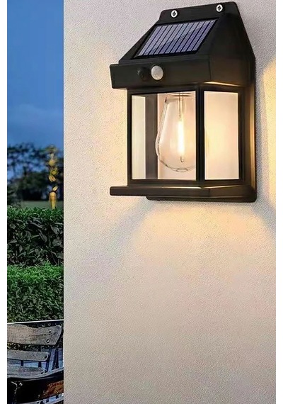 Yeni Güneş Enerjili Dekor Balkon Bahçe Aydınlatması Ampul Şeklinde Şık Led Loş Işık Siyah