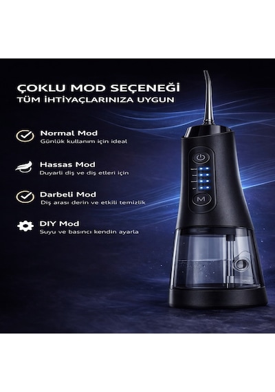 Şarjlı Ağız Duşu 320 Ml Su Hazneli 4 Modlu Ipx7 Su Geçirmez Taşınabilir Oral Irrigator 5 Başlıklı Type-c