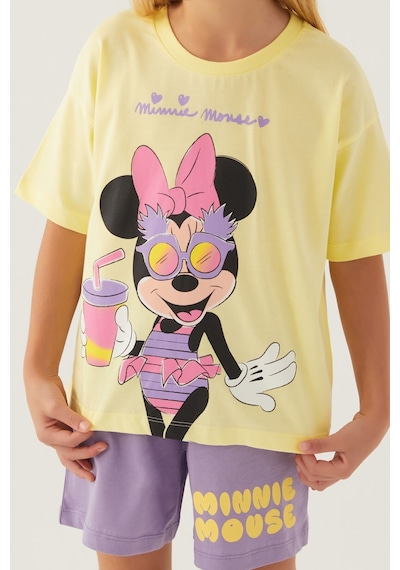 Minnie Mouse Glasses Açık Sarı Kız Çocuk Şort Takım 5274-42790 Sarı