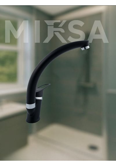 Siyah-krom Mix Kuğu Mutfak Eviye Bataryası, Musluğu, Çeşmesi Çift Su Girişli