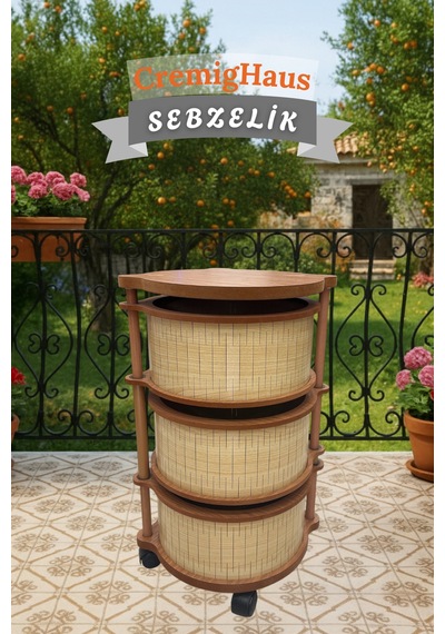 Ahşap Sebzelik Geleneksel Tasarım Yuvarlak Akça Desenli 3 X 5 Kg Kapasiteli Hazır Gönderim Diğer