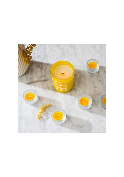 Ikea Svartoxbar Cam Kaplı Kokulu Mum 10 X 10 Cm Mimoza Sarı - Açık Sarı