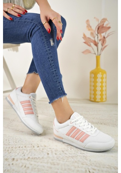 Liger 7218 Beyaz Pudra Memory Foam Kadın Spor Ayakkabı Beyaz-pudra